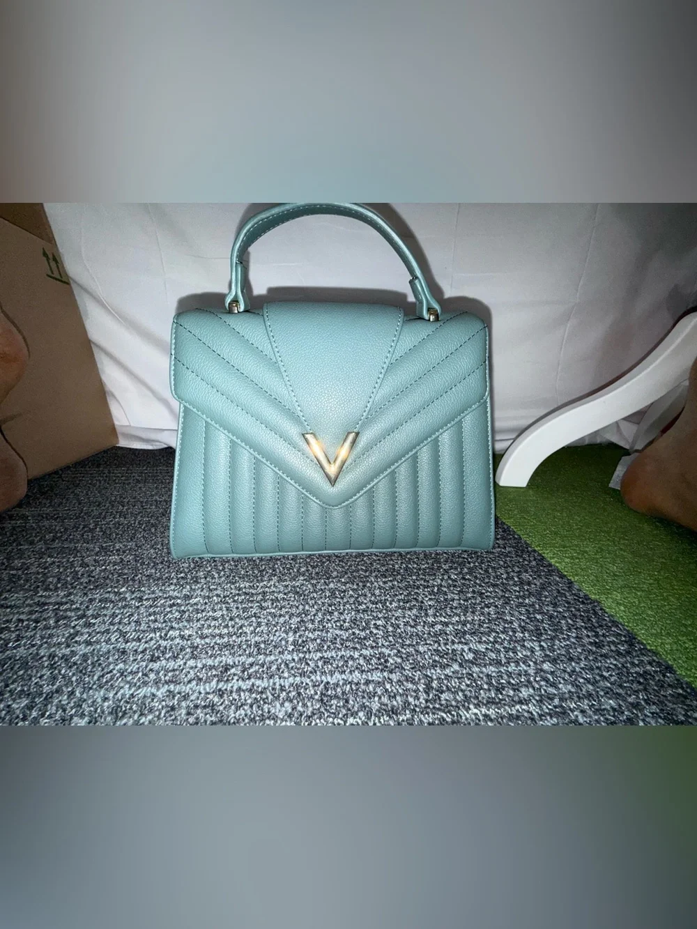 Crossi Quilted Top-Handle Satchel in Light Blue